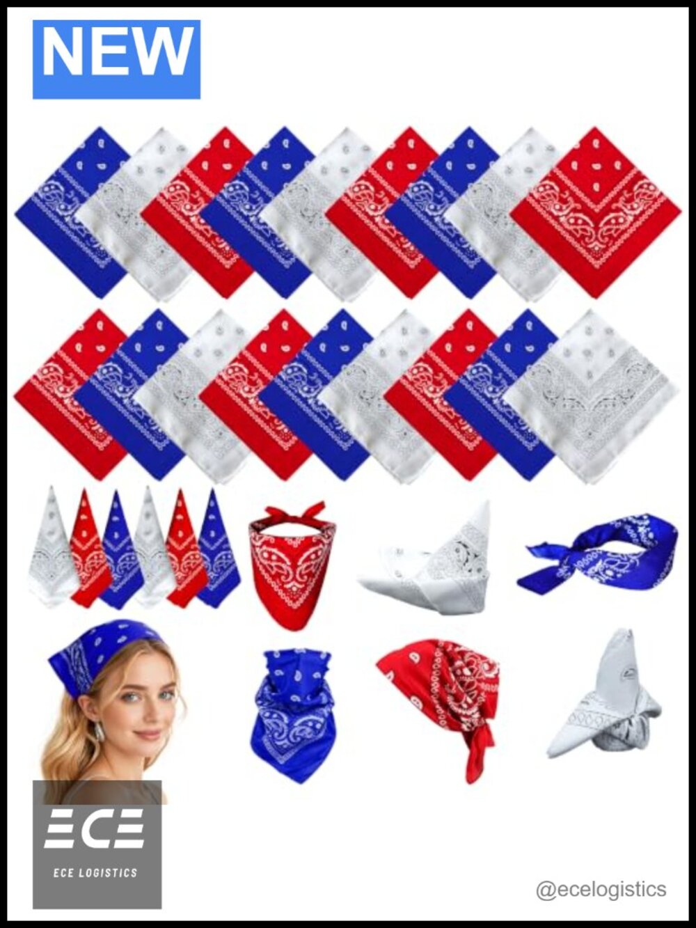 Polyester Paisley Bandana Set One Size Headscarf Neck Scarf Patriotic